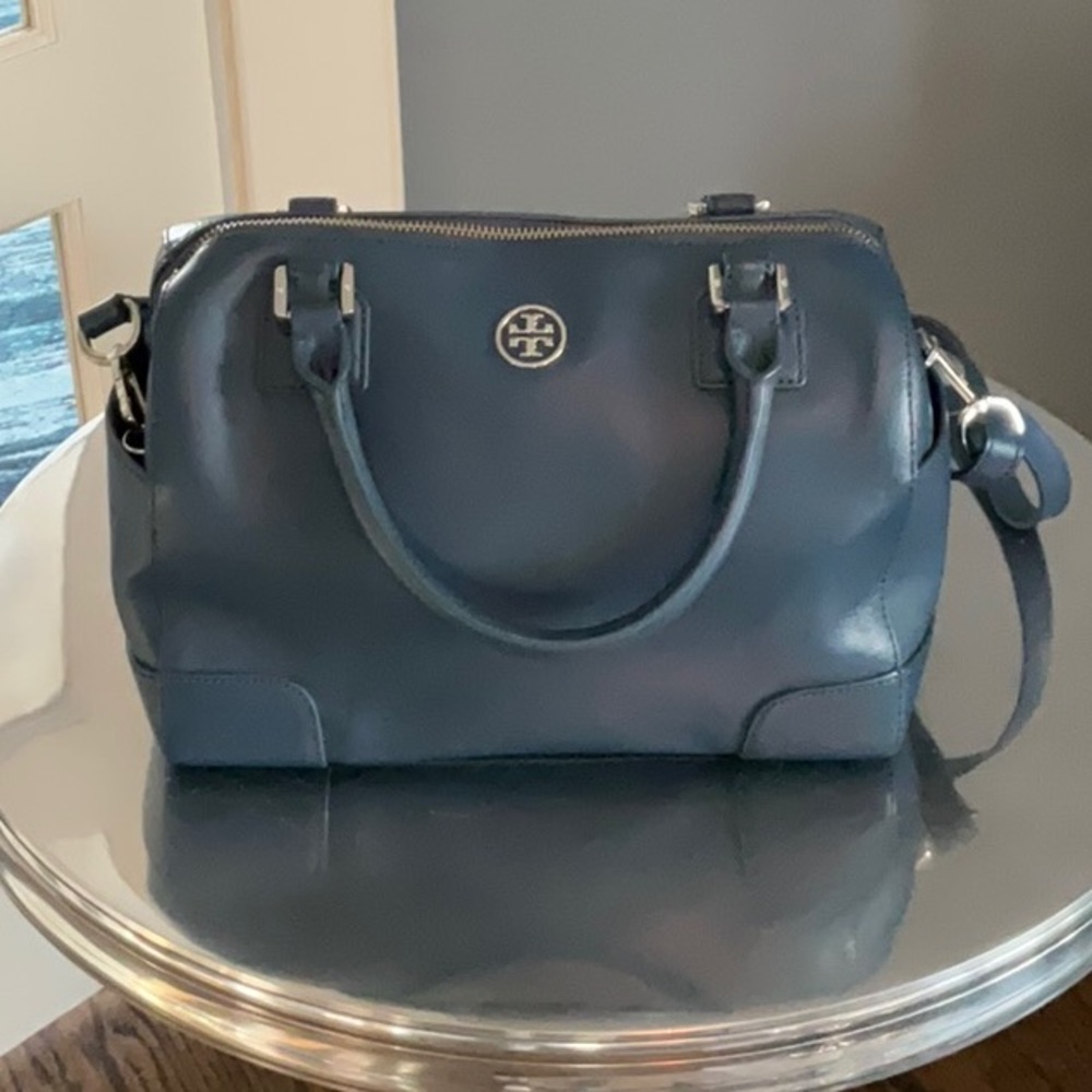 Tory Burch navy satchel in excellent condition